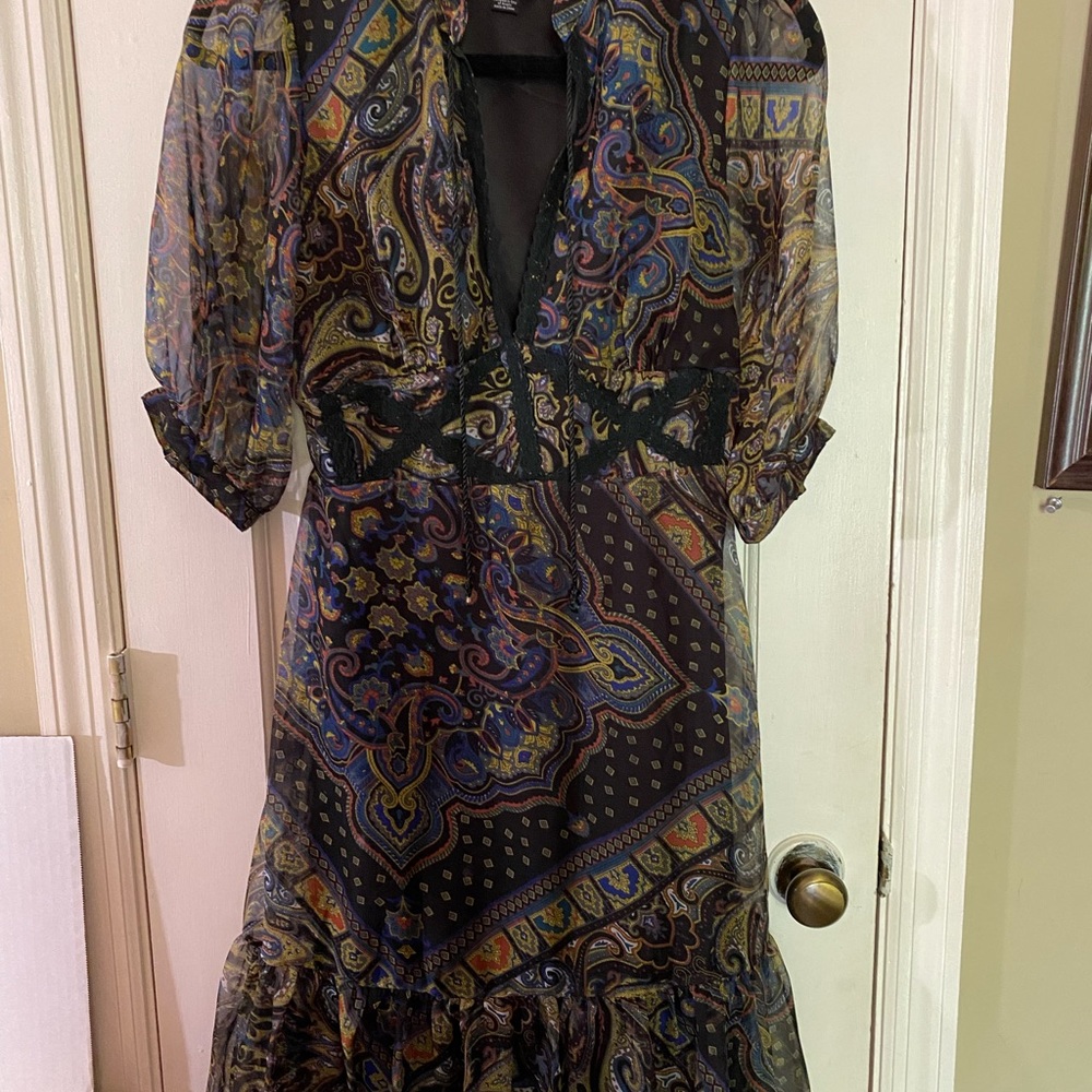 Aryn K. Boho Romantic Vintage style mid-calf dress.